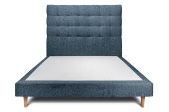 Lit 140x190 cm - Sommier tapissier H29 cm + tête de lit capitonnée - Tissu Bouclette Bleu