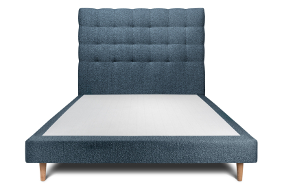Lit 140x190 cm - Sommier tapissier H29 cm + tête de lit capitonnée - Tissu Bouclette Bleu