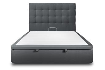 Lit coffre 200x200 cm avec Tête de lit capitonnée - Tissu Velours Gris Anthracite