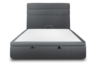 Lit coffre 180x200 cm avec Tête de lit à lignes - Tissu Velours Gris Anthracite