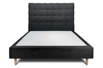 Lit 140x200 cm - Sommier tapissier H35 cm + tête de lit capitonnée - Tissu Bouclette Noir