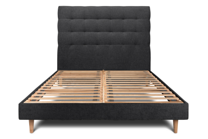 Lit 160x200 cm - Sommier à lattes H29 cm + tête de lit capitonnée - Tissu Toile natté Noir