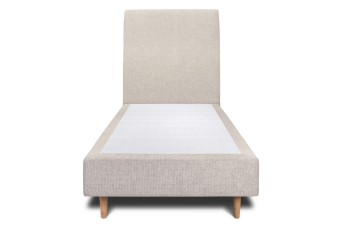 Lit 90x190 cm - Sommier tapissier H35 cm + tête de lit tapissée - Tissu Toile natté Beige Clair