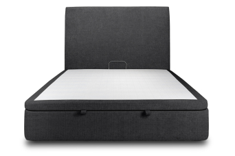 Lit coffre 140x200 cm avec Tête de lit tapissée - Tissu Toile natté Noir