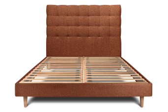 Lit 140x200 cm - Sommier à lattes H29 cm + tête de lit capitonnée - Tissu Bouclette Terracotta