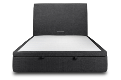 Lit coffre 200x200 cm avec Tête de lit tapissée - Tissu Toile natté Noir
