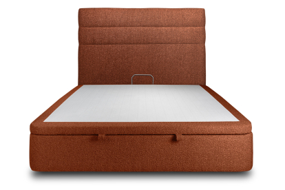 Lit coffre 140x190 cm avec Tête de lit à lignes - Tissu Bouclette Terracotta