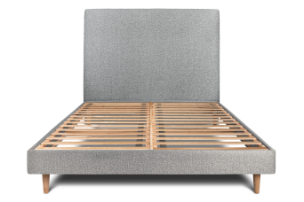 Lit 140x200 cm - Sommier à lattes H29 cm + tête de lit tapissée - Tissu Bouclette Gris