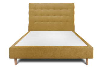 Lit 160x200 cm - Sommier tapissier H35 cm + tête de lit capitonnée - Tissu Toile natté Jaune