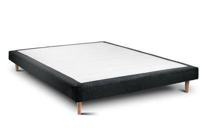 Lit 140x200 cm - Sommier tapissier H29 cm + tête de lit tapissée - Tissu Bouclette Noir