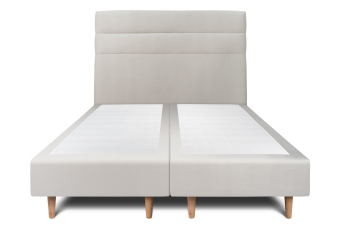 Lit 2x 100x200 cm - Sommier tapissier H35 cm + tête de lit à lignes - Tissu Velours Gris Clair