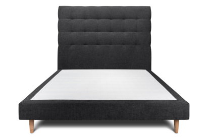 Lit 140x190 cm - Sommier tapissier H29 cm + tête de lit capitonnée - Tissu Toile natté Noir