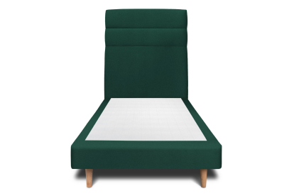 Lit 90x190 cm - Sommier tapissier H29 cm + tête de lit à lignes - Tissu Velours Vert