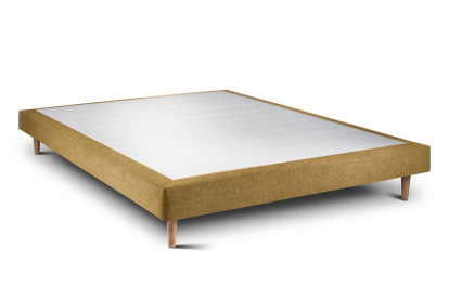 Lit 140x200 cm - Sommier tapissier H29 cm + tête de lit capitonnée - Tissu Toile natté Jaune