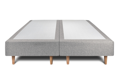 Lit 2x 100x200 cm - Sommier tapissier H35 cm + tête de lit à lignes - Tissu Bouclette Gris