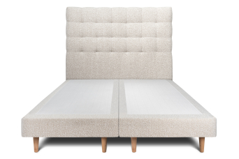 Lit 2x 80x200 cm - Sommier tapissier H29 cm + tête de lit capitonnée - Tissu Bouclette Beige Clair