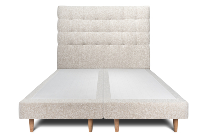 Lit 2x 80x200 cm - Sommier tapissier H29 cm + tête de lit capitonnée - Tissu Bouclette Beige Clair