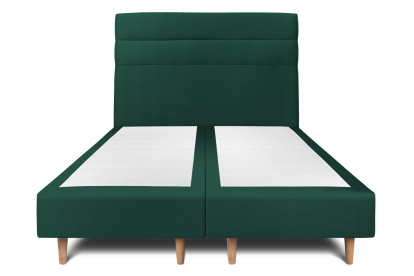 Lit 2x 90x200 cm - Sommier tapissier H35 cm + tête de lit à lignes - Tissu Velours Vert