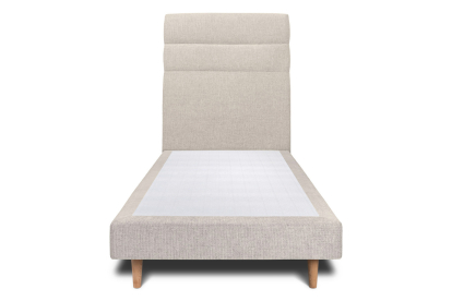 Lit 90x200 cm - Sommier tapissier H29 cm + tête de lit à lignes - Tissu Toile natté Beige Clair