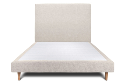 Lit 160x200 cm - Sommier tapissier H29 cm + tête de lit tapissée - Tissu Toile natté Beige Clair