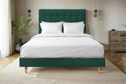 Lit 160x200 cm - Sommier tapissier H29 cm + tête de lit capitonnée - Tissu Velours Vert