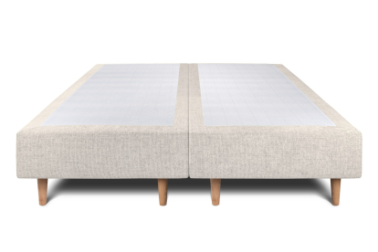 Lit 2x 90x200 cm - Sommier tapissier H35 cm + tête de lit à lignes - Tissu Toile natté Beige Clair