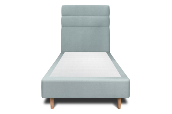 Lit 90x200 cm - Sommier tapissier H35 cm + tête de lit à lignes - Tissu Velours Gris Bleuté