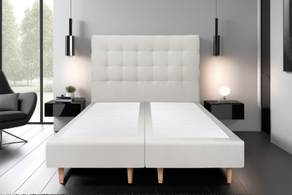 Lit 2x 90x200 cm - Sommier tapissier H35 cm + tête de lit capitonnée - Tissu Velours Gris Clair