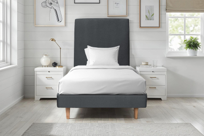 Lit 90x190 cm - Sommier tapissier H29 cm + tête de lit tapissée - Tissu Velours Gris Anthracite