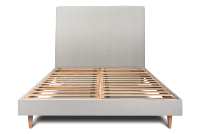 Lit 180x200 cm - Sommier à lattes H29 cm + tête de lit tapissée - Tissu Velours Gris Clair