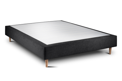 Lit 140x200 cm - Sommier tapissier H35 cm + tête de lit tapissée - Tissu Toile natté Noir