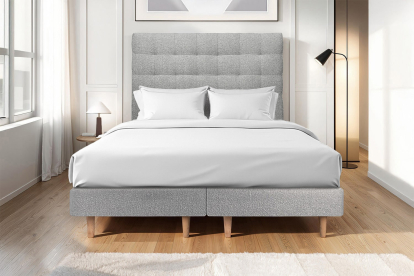 Lit 2x 100x200 cm - Sommier tapissier H29 cm + tête de lit capitonnée - Tissu Bouclette Gris