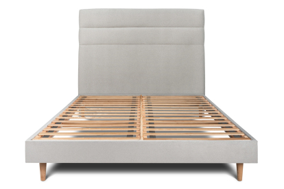 Lit 160x200 cm - Sommier à lattes H29 cm + tête de lit à lignes - Tissu Velours Gris Clair