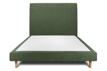 Lit 160x200 cm - Sommier tapissier H29 cm + tête de lit tapissée - Tissu Toile natté Vert Kaki