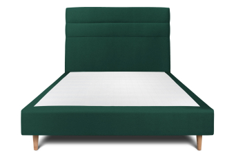 Lit 160x200 cm - Sommier tapissier H35 cm + tête de lit à lignes - Tissu Velours Vert