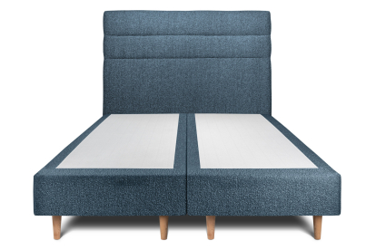 Lit 2x 100x200 cm - Sommier tapissier H35 cm + tête de lit à lignes - Tissu Bouclette Bleu