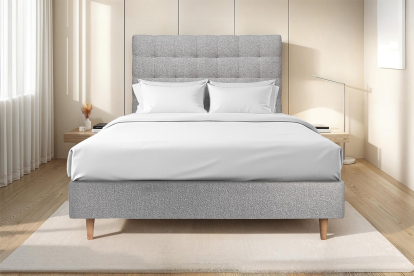 Lit 140x190 cm - Sommier tapissier H35 cm + tête de lit capitonnée - Tissu Bouclette Gris