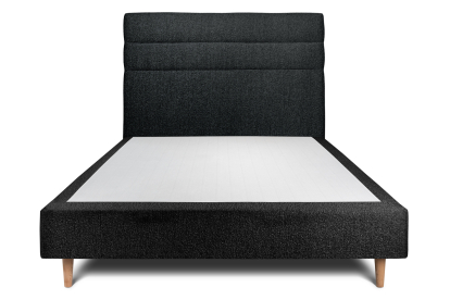 Lit 140x200 cm - Sommier tapissier H35 cm + tête de lit à lignes - Tissu Bouclette Noir