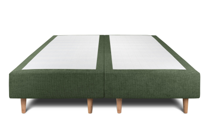 Lit 2x 90x200 cm - Sommier tapissier H35 cm + tête de lit capitonnée - Tissu Toile natté Vert Kaki
