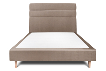 Lit 140x200 cm - Sommier tapissier H35 cm + tête de lit à lignes - Tissu Velours Taupe