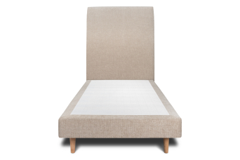 Lit 90x190 cm - Sommier tapissier H29 cm + tête de lit tapissée - Tissu Toile natté Beige Brun