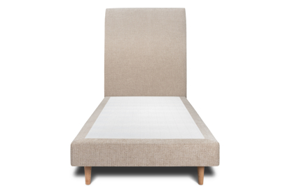 Lit 90x190 cm - Sommier tapissier H29 cm + tête de lit tapissée - Tissu Toile natté Beige Brun