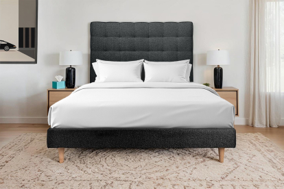 Lit 140x190 cm - Sommier tapissier H29 cm + tête de lit capitonnée - Tissu Bouclette Noir