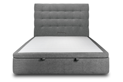 Lit coffre 140x190 cm avec Tête de lit capitonnée - Tissu Toile natté Gris Anthracite