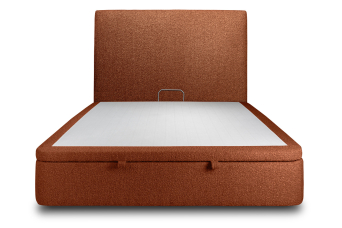 Lit coffre 200x200 cm avec Tête de lit tapissée - Tissu Bouclette Terracotta