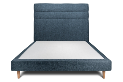 Lit 140x200 cm - Sommier tapissier H29 cm + tête de lit à lignes - Tissu Bouclette Bleu