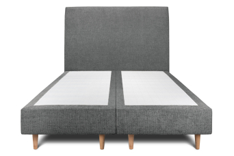 Lit 2x 90x200 cm - Sommier tapissier H35 cm + tête de lit tapissée - Tissu Toile natté Gris Anthracite
