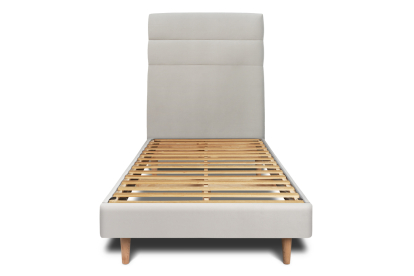 Lit 90x200 cm - Sommier à lattes H29 cm + tête de lit à lignes - Tissu Velours Gris Clair