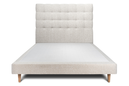 Lit 140x200 cm - Sommier tapissier H29 cm + tête de lit capitonnée - Tissu Bouclette Beige Clair