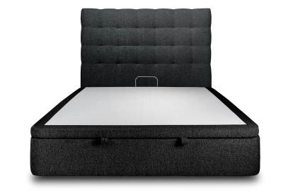 Lit coffre 200x200 cm avec Tête de lit capitonnée - Tissu Bouclette Noir